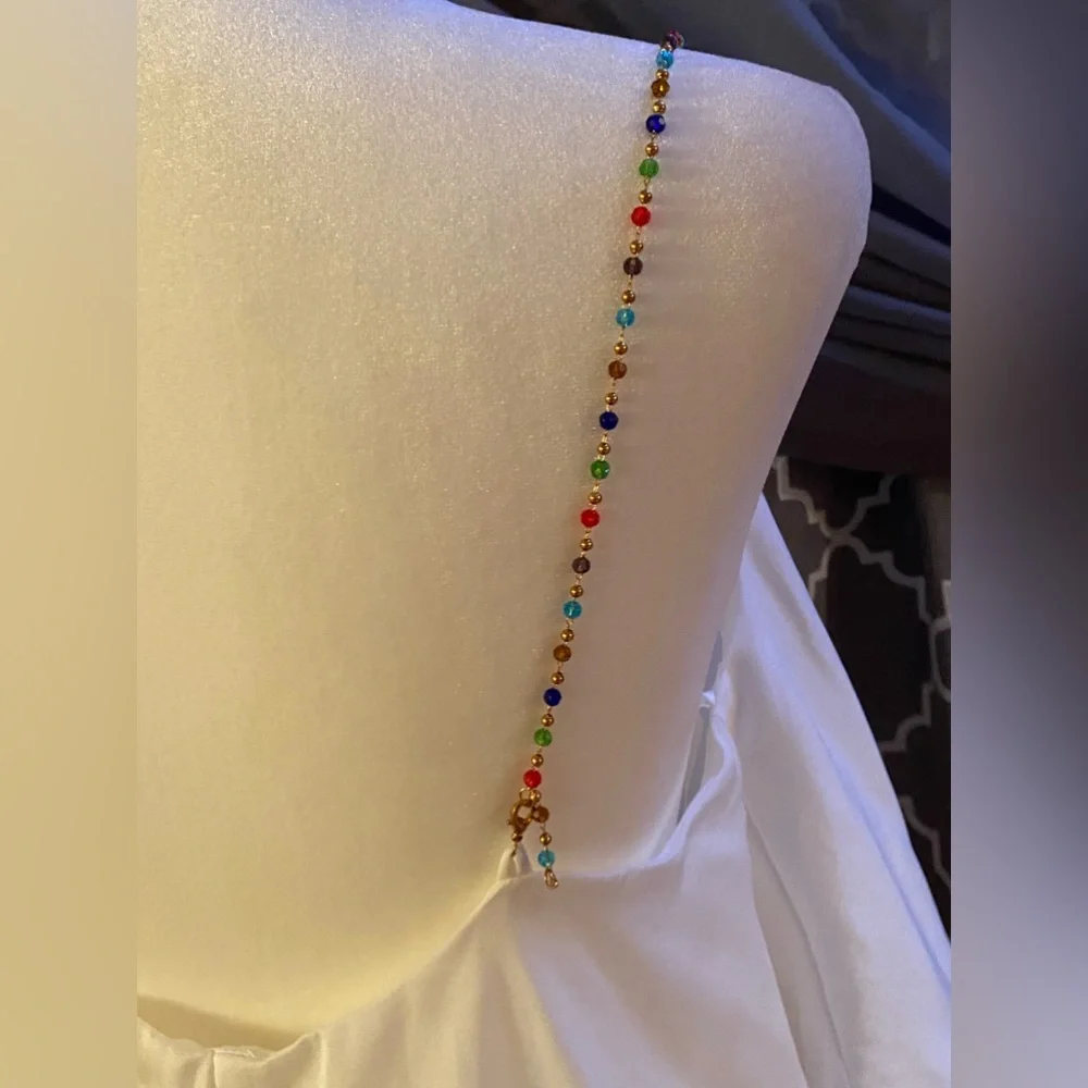 Market House Boutique; Mustard Seed: Medium; white with stone straps; crop flowy - Picture 5 of 9